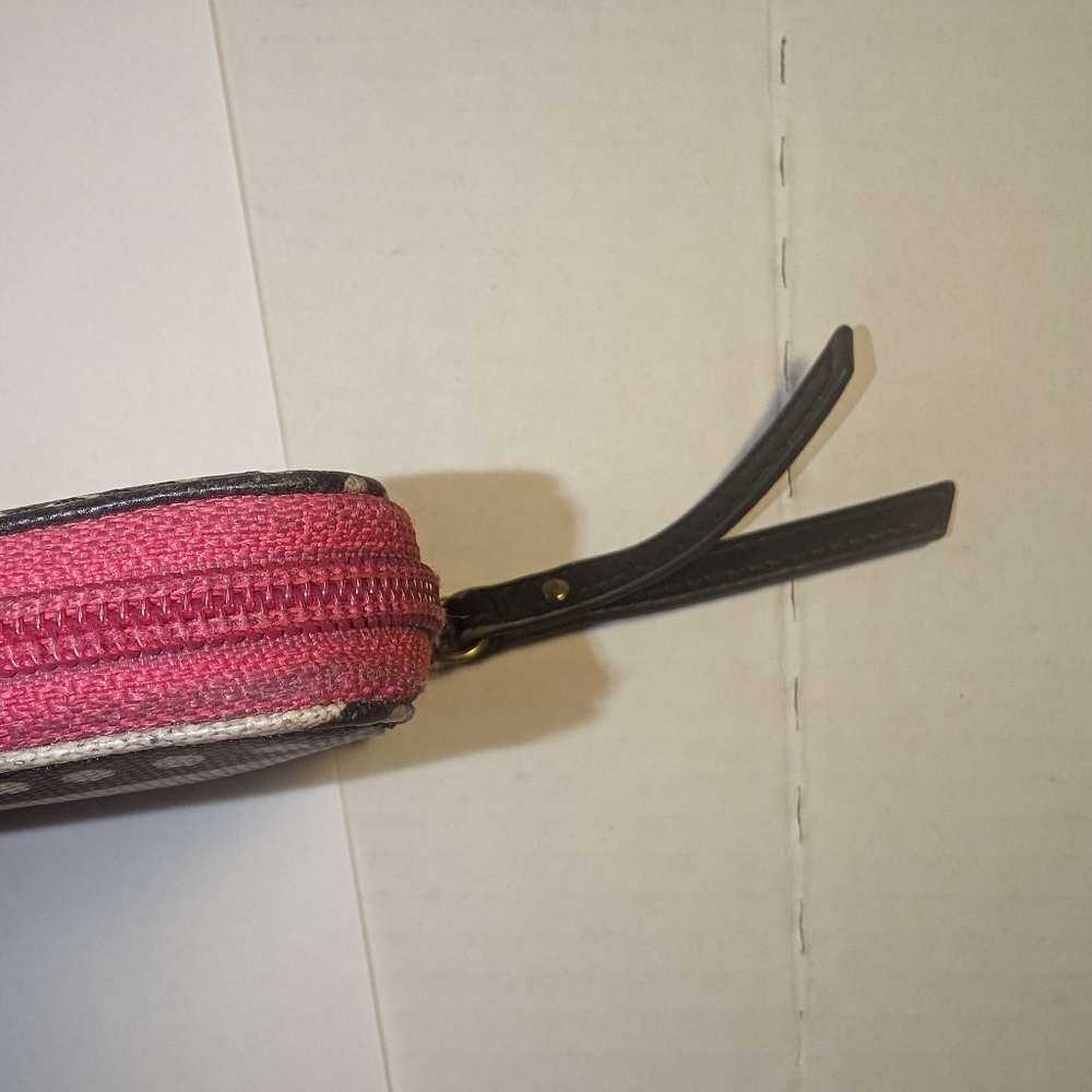 Fossil clutch Zip Around coin purse pink black  off white stripes polka dots - Picture 8 of 14